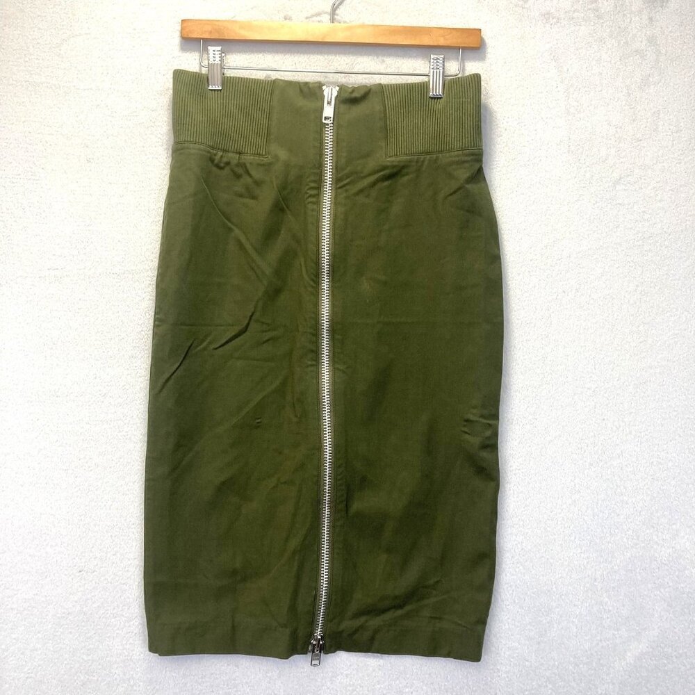 Banana Republic Heritage Army Green Zip Front Pencil Skirt Womens 2 Utility Moto